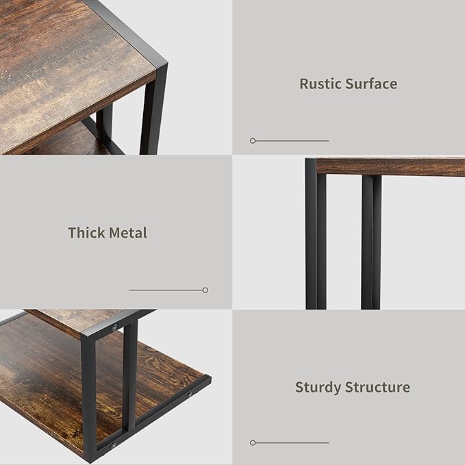 Printer Stand with 2 Tier Wood Shelves Desktop Organizer for Small Space Fax Machine Shelf Stand Books Trays Under Desk Shelf with Adjustable Anti-Skid Feet Vintage Brown