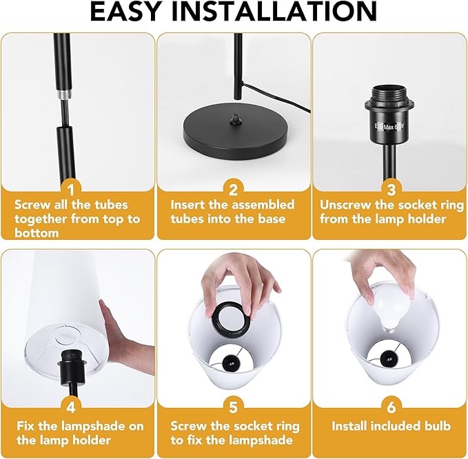 PARTPHONER Modern Floor Lamp with Remote Control - Stepless Dimmable LED Bulb, Adjustable Color Temperature & Brightness, Minimalist Tall Lamp for Living Room, Bedroom, Office, White