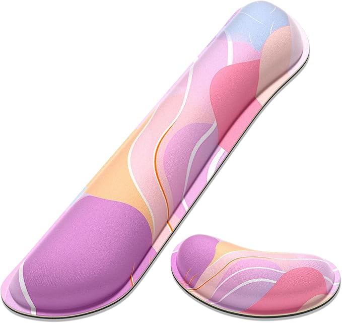 Dapesuom Enlarge Keyboard Wrist Rest, Memory Foam Wrist Cushion for Desk Mats Support, Typing Pain Relief Keyboard Mouse Pad Rests Set with Non-Slip Base for Gaming Laptop Computer, Purple Abstract