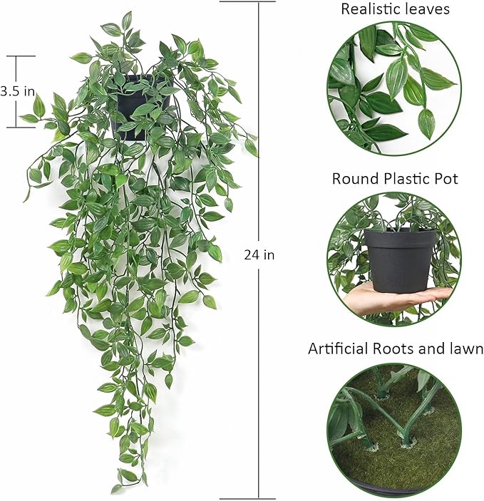 Fake Hanging Plants Artificial Small Potted Plants Mandala Leaves Faux Vines Indoor Greenery Plant for Living Room Shelf Decor (1 PCS)