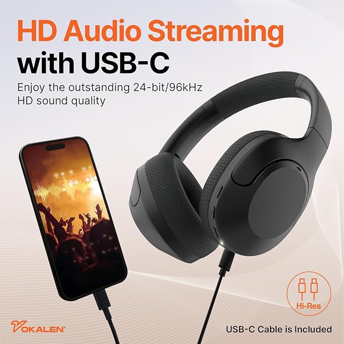 VOKALEN Hyper Pro Adaptive Active Noise Cancelling Headphones, Wireless Bluetooth Over Ear Headphones with mic, 60H Playtime, Comfort Mesh Ear Cushions, Deep Bass Hi-Res Audio, Custom EQ (Black)