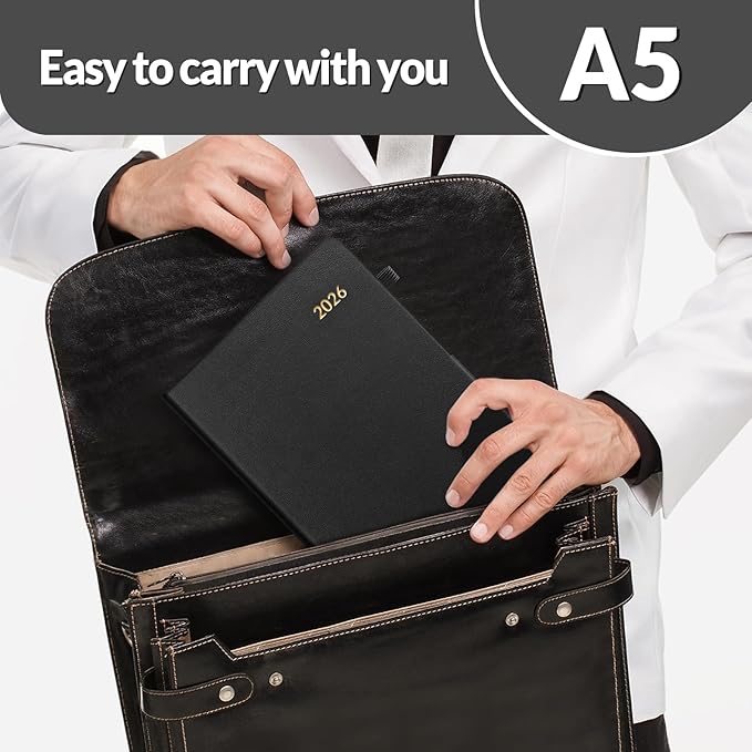 SUNEE 2026 Weekly & Monthly Hardcover Planner 5.5" x 8.3" - 12 Month (January 2026 - December 2026), Small Hardcover Planner, Pocket, Notes, 100 GSM Paper, Black