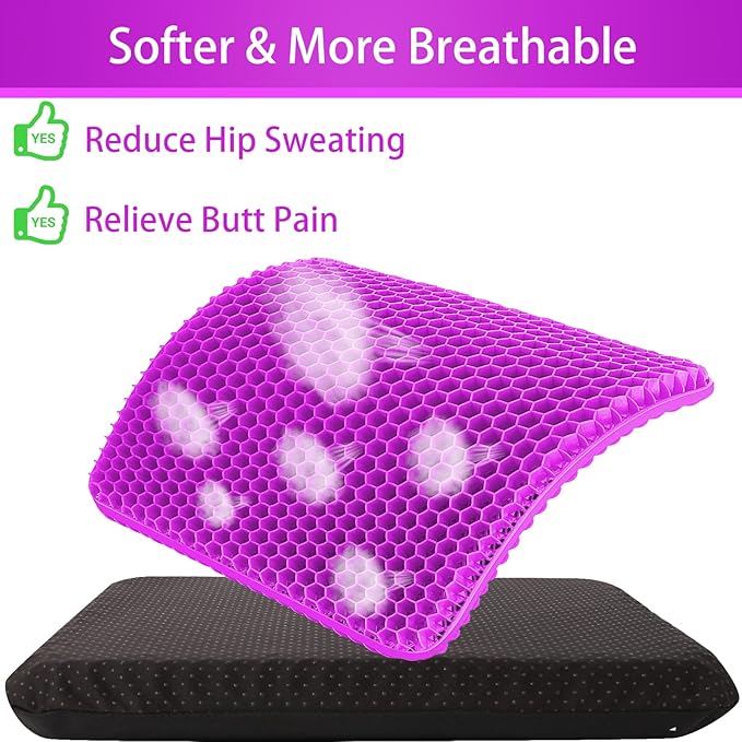 Gel Seat Cushion for Long Sitting (Super Large & Thick), Soft & Breathable, Gel Cushion for Wheelchair, Gel Chair Cushion for Hip Pain, Gel Seat Cushion for Office Chair