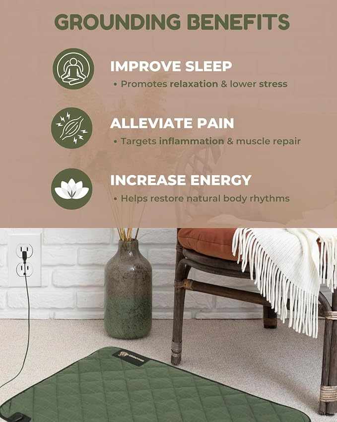 Premium Grounding Mat for Feet, Soft Cotton & Silver Fiber, Comfort for Sleep & Wellness, Grounding Pad for Anti-Aging & Inflammation, Grounding Mat for Bed and Desk (24x16 Inches)