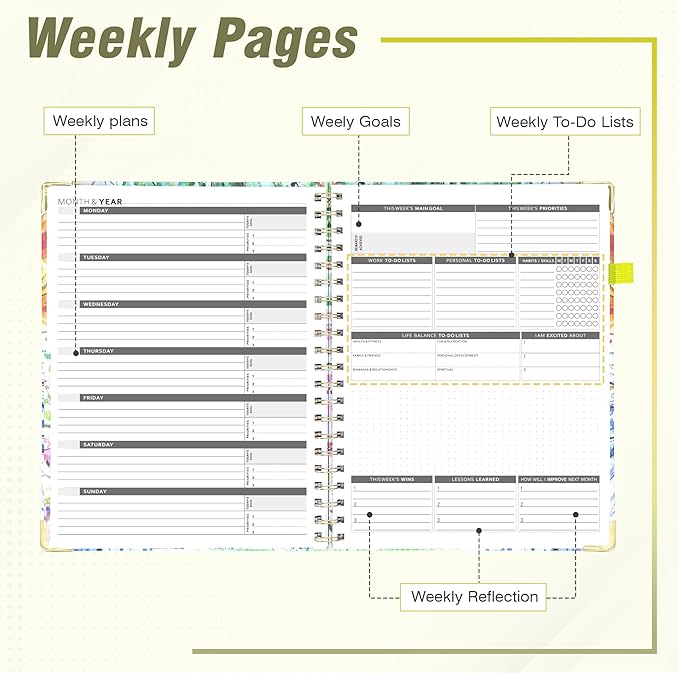 Ospelelf School Planner Undated Daily Spiral Binding Weekly Monthly Hardcover College Planners with Stickers 12 Months Productivity Journey Letter Size Colorful Tree