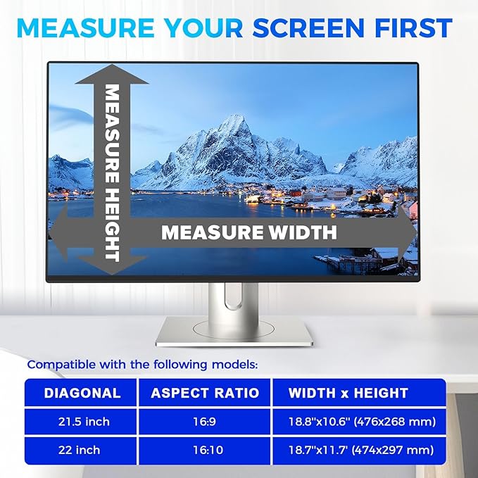 5A Magnetic Computer Privacy Screen Filter 21.5-22 Inch for Computer Monitor, Eye Protection Anti Glare Blue Light Computer Privacy Shield Panel, Removable Anti-Scratch Protector