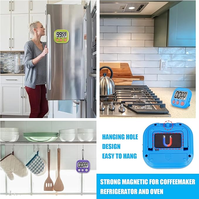 6 Pack Multi-Function Electronic Timer - Magnetic Digital Timers Big LCD Display The Loud/Silent Switch Countdown Timer Extensively Use in Break Time, Cooking,Gym, Meeting, Classroom
