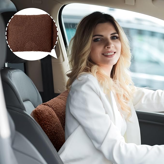 Queekay Fleece Lumbar Support Pillow 3 Section Back Pillow Office Chair for Back Support Comfortable Lumbar Cushion for Car Seat Pain Relief Sofa Rest(Brown)