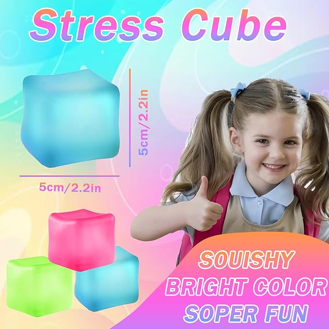 3Pcs Stress Cube Squishy Toys, Slow Rising Ice Cube Stress Balls, Sensory Fidget Toys for Anxiety Relief, Sensory Ice Nee Cube Gel Filled Squishy Ball Toys for ADD/ADHD Kids Adults(Blue, Green, Pink)