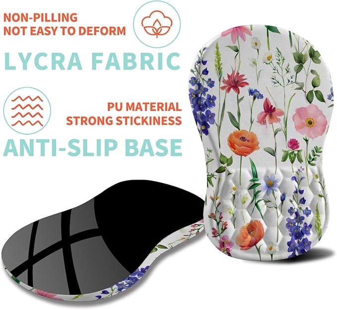 Ergonomic Mouse Pad Wrist Support with Memory Foam Massage Bulge, Carpal Tunnel Pain Relief Mousepad Wrist Rest for Mouse(12x8 inch, Flowers)