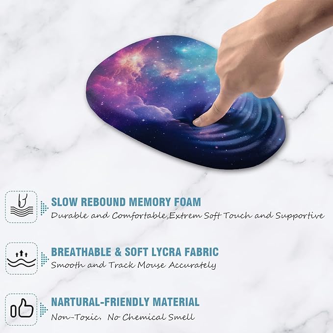 Ergonomic Mouse Pad Wrist Support, Mouse Pad with Wrist Rest, Entire Memory Foam & Non-Slip PU Base MousePads with Stepped-Wedge Design for Pain Relief, Desk, Office, Home, Galaxy