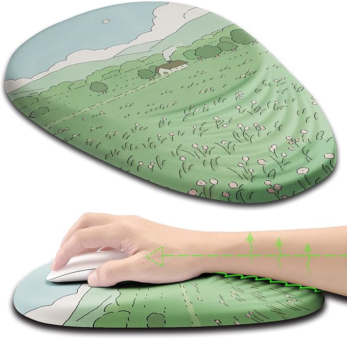 Ergonomic Mouse Pad Wrist Support, Mouse Pad with Wrist Rest, Memory Foam Massage Design & Non-Slip PU Base MousePads for Pain Relief, Desk, Office, Home, Kawaii Japanese Anime