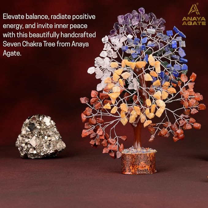 7 Chakra Tree of Life Handmade Gemstone Bonsai Trees, Crystals and Healing Stones Feng Shui Money Tree for Home Office Desk Decor, Positive Energy, Good Luck, Spiritual Birthday Gifts for Women