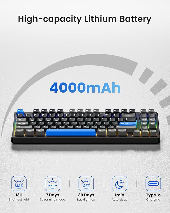 Wireless Mechanical Keyboard,Gasket Mounted with Creamy Sound,Bluetooth/2.4GHz/USB-C,Custom Hot Swappable,RGB Backlit,75% Compact Layout for Gaming/Typing/Win/Mac/PC(Textured Black,Linear Switch)