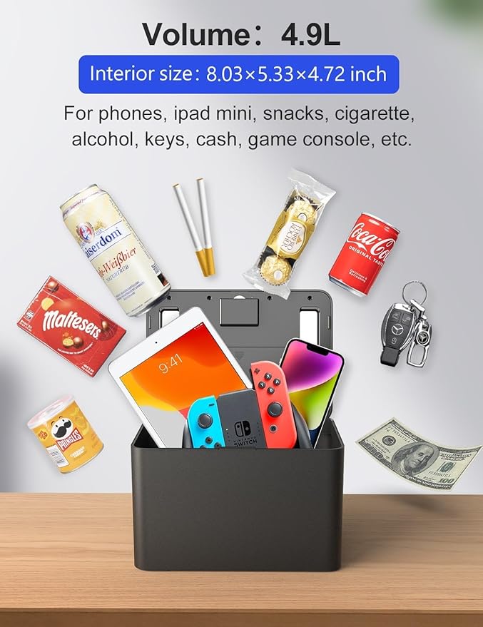 Metal Timed Lock Box with Emergency Unlocking, Phone Locked Box with Timer, Locking Container, Audio Prompt, Self-Control Safe Locker for Cellphone/iPad Mini/Medicine Gift Idea for Men Women