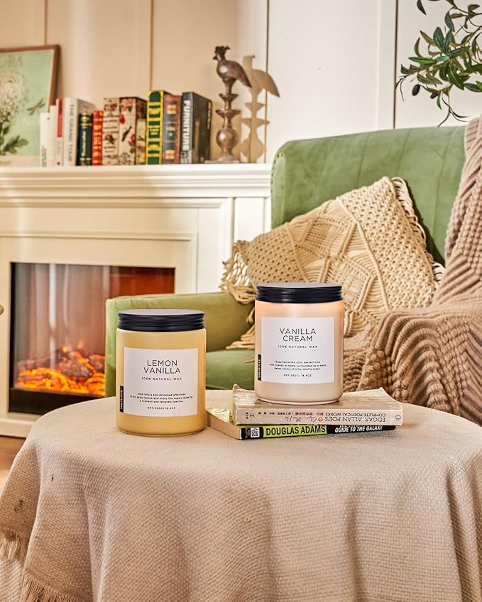 M&SENSE Vanilla Soy Candles, Large 2 Wick Jar Candle 19.4oz, 110 Hours Burning Time, 100% Natural Organic Soy Wax, Relaxing Aromatherapy Scented Candle, Housewarming Gift for Women and Men