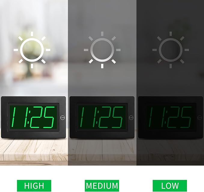 KWANWA Alarm Clock, Wall Clock, Digital Clock, 3" LED Digit Display, Battery Operated, Adjustable Brightness, Auto Night Mode, Auto Alarm Volume Increasing, Wall-Mount & Table-top