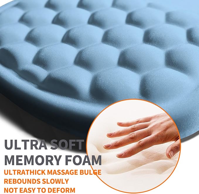 Ergonomic Joint Wrist Support Mouse Pad with Memory Foam Cushion Massage Bump, Carpal Tunnel Pain Relief Mousepad Slope Design for Wrist Rest, 11.8x7.9 in, LightSkyBlue