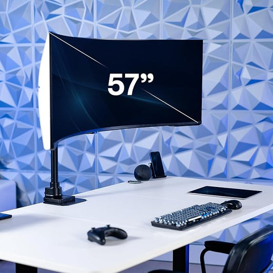 VIVO Clamp-on Single Ultra Wide Monitor Desk Mount, Low Profile Heavy Duty Adjustable Stand for 1 Ultrawide Screen up to 57 inches, 59.4 lbs Capacity, Black, STAND-V157C