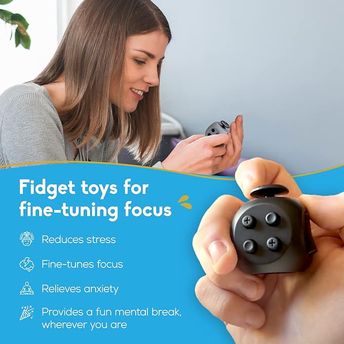 PILPOC theFube Fidget Cube, 6-Sided Stress Relief Infinity Cube for Adults & Kids, Boosts Concentration, Mindfulness Aid, Silent & Audible Modes, Includes Carry Case for Portability (Charcoal)