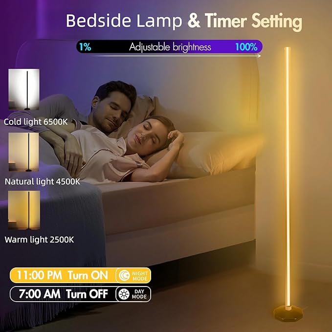 RGB Corner Floor Lamp - Smart RGB LED Corner Lamp with APP Remote 16 Million RGBW Color Changing Light 300+ Scene, Music Sync Lights & Timer Floor Lamps for Living Room Bedroom Game Room