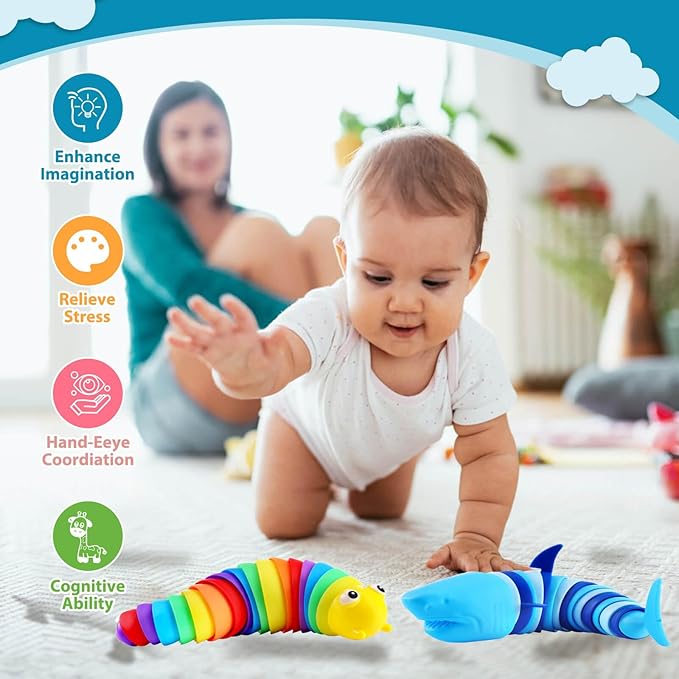 Sensory Slug Halloween Fidget Toys for Kids, Autism Stress Relief, Travel Essential for Car Airplane, Toddler Sensory Toys,Christmas Stocking Stuffers Gifts for Girls Boys(Shark and Slug)