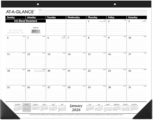 AT-A-GLANCE 2026 Desk Calendar, Monthly, Desk Pad, 21-3/4" x 17", Large, Ruled Blocks (SK240026)