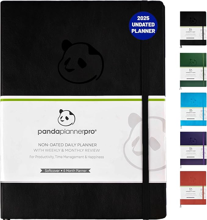 Panda Planner Pro 2025-2026 – 6 Month Large 8.5x11 Undated Academic & Productivity Planner – Weekly, Monthly & Daily Agenda, Calendar Organizer, Work Planner, and Personal Development Tool – Large, Black