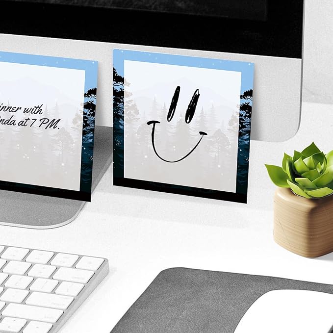 Sticky Notes, 2 Pads, 3x3 inches, Cute Colorful Fun Self-Stick Note Pads, Easy Post, Strong Adhesive Notepad Tree and Mountain