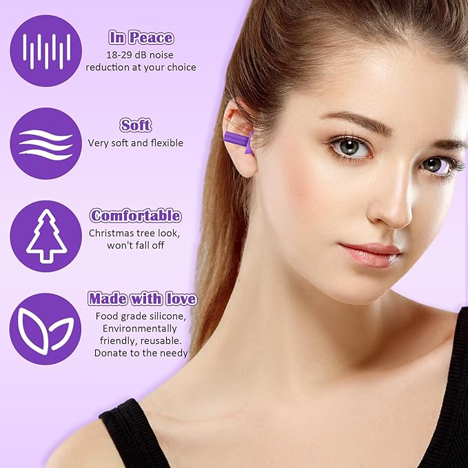 TrelaCo 100 Pairs Ear Plugs Bulk, NRR 29dB Reusable Silicone Ear Plugs with Plastic Cases Soft Foam for Sleeping Noise Cancelling for Concerts Shooting Swimming Noise Reduction(Purple)