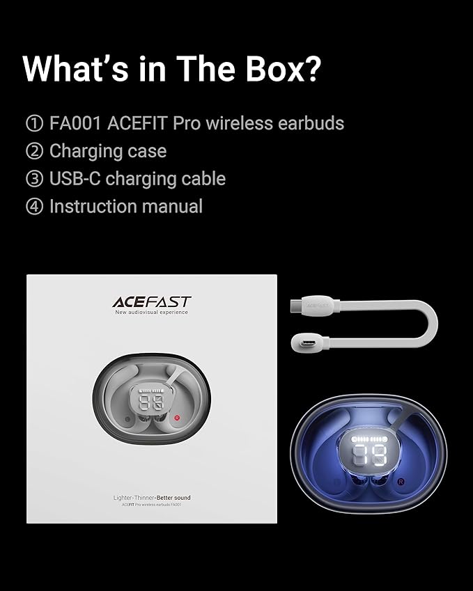 ACEFAST AceFit Pro Open-Ear Headphones, Night Safety Mode for Sports, Powerful Bass, 7.6g Ultra-Comfort, Bluetooth 5.4, 30H Playtime with Digital Display, IP54 Sports Earbuds for Running & Workouts