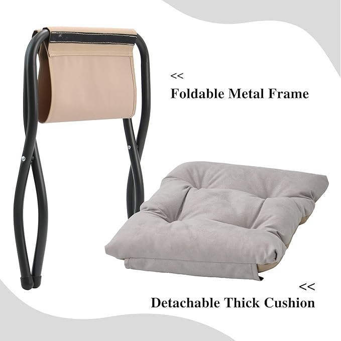 15"(H) Folding Ottoman, Foldable Footrest Stool, Portable Small Foot Stool for Couch, Collapsible Foot Rest Ottoman for Sofa, Accent Padded Ottomans for Home, Living Room, Light Grey