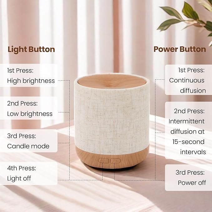 Essential Oil Diffuser 200ml with Fabric Cover and Night Lamp | Ultrasonic Aroma Diffuser | Humidifier w Lights | Room Decor | Small Humidifier for Bedroom | Gift (Light Brown)