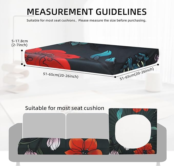 8Pcs Outdoor Cushions Covers Waterproof, Patio Cushion Covers, Stretch Cushion Covers Replacement,Cushion Slipcovers, Furniture Cushion Covers (Peony, 8PCS-Print)