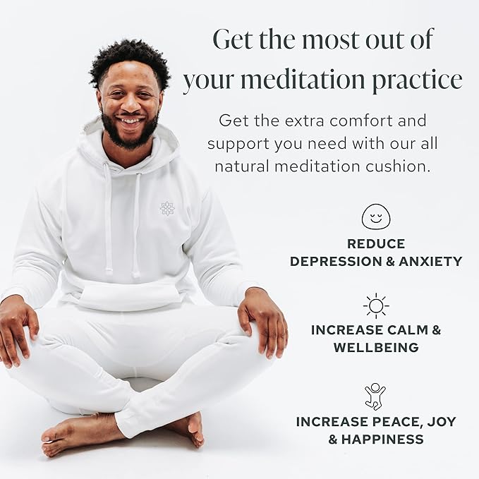 Mindful & Modern Large Meditation Cushion | Zafu Yoga Bolster Meditation Floor Pillow Seat | Buckwheat Hull Filled Crescent Shaped Cushion with Removable Washable Cover + Carry Handle