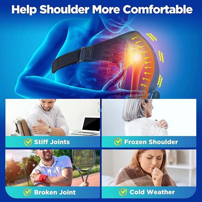 Cordless Portable Shoulder Heating Pad & Massager, Heating Vibration Shoulder Wrap, Shoulder Brace for Pain Relief, Rotator Cuff Support for Men & Women, Black