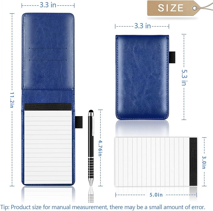 Xhwykzz 7 Pcs Small Pocket Notepad Holder Set with Pen, Mini Portable Leather Pocket Notebook for offices, schools, restaurants (Blue)