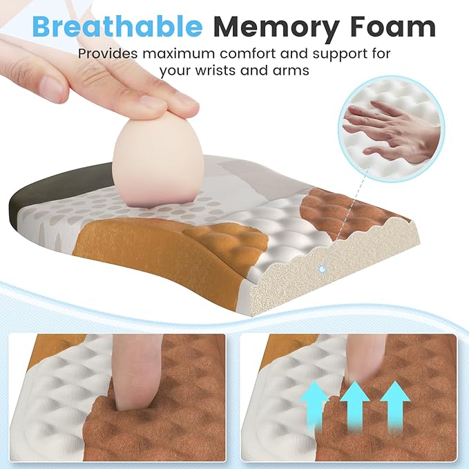 HAOCOO Ergonomic Mouse Pad with Wrist Rest and Keyboard Wrist Rest, 3 PCS Computer Carpal Tunnel Mouse Pads for Desk with Coaster Set, Memory Foam Keyboard Wrist Support for Laptop Office, Boho Beige