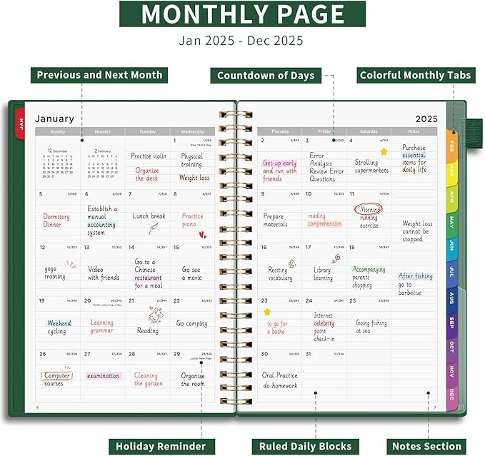 EMSHOI 2025 Planner Hourly Daily Weekly and Monthly, A4 (8.5x11), 3-Tier Appointment Book Vertical Schedule Calendar Organizer for Women Men Work Business, with Monthly Tabs, Note Pages, Black