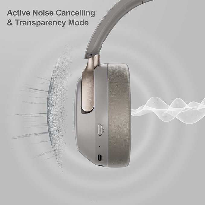 LORELEI QC30 Hybrid Active Noise Cancelling Headphones, 60H Playtime, Built-in Mic, Wireless Over Ear Headsets with Case,Bluetooth 5.4,Deep Bass Comfort Fit Soft-Earpads Fast Charging -Dunes Grey