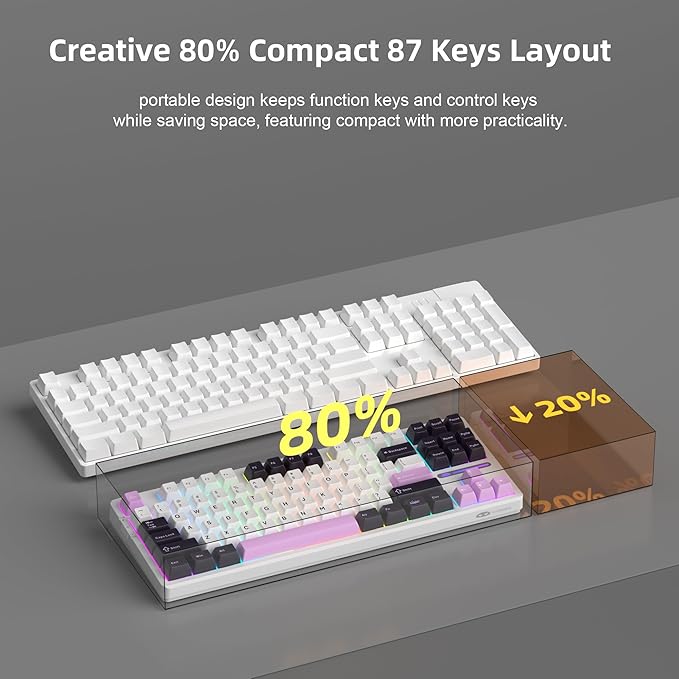 MageGee LIGHT87 Wired Creamy Keyboard, 80% Gasket Hot Swappable RGB Backlit Gaming Mechanical Keyboards with 6-Layer Sound Dampening,PBT Keycaps NKRO for Win/Mac, Purple