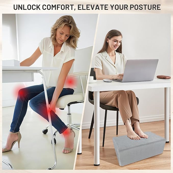 Ergonomic Under Desk Foot Rest & Stool for Work - 3D Adjustable Stackable Footrest w/Detachable Base, High-Density Support & Washable Cover for Office/Gaming/Travel (17×11×17in, Gray)