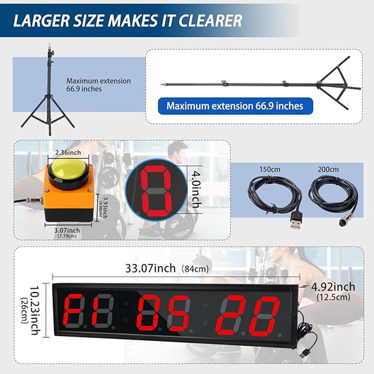 Fitness Timer with Stopwatch Button, Suitable for School/exam/Home Exercise/Gym/Gym SMAHEAT Electronic Fitness Timer (4.0 inch six bit All red PC Transmission Model)