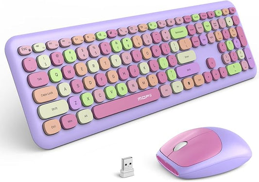 MOFii Wireless Keyboard and Mouse Combo, 2.4G Slim Full-Sized Colorful Keyboard Mouse for PC Desktop Laptops Windows (Purple Colorful)