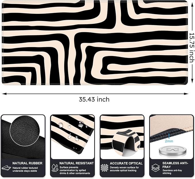 iCasso Gaming Mouse Pad (35.4x15.7 in), Large Stable Rubber Base Mousepad with Stitched Edges, Keyboard Mouse Mat for Work, Game, Office, Home - Curve