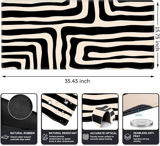 iCasso Gaming Mouse Pad (35.4x15.7 in), Large Stable Rubber Base Mousepad with Stitched Edges, Keyboard Mouse Mat for Work, Game, Office, Home - Curve