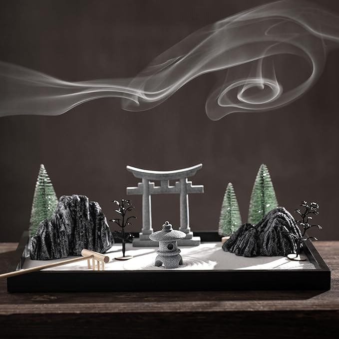 Zen Garden for Desk, Sand Tray Therapy Kit, Japanese Zen Garden Kit, Stress Relief Gifts, Meditation, Desk Decoration.