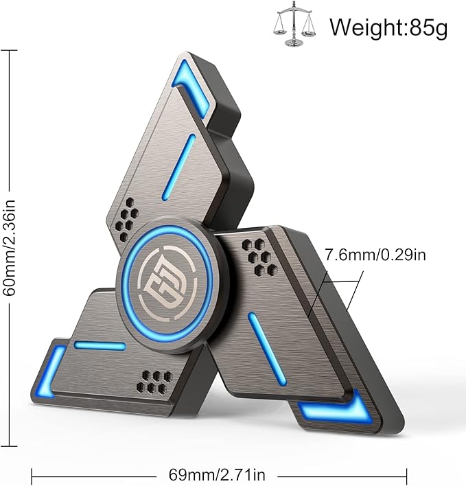 ATESSON Fidget Spinners Toy, 3 to 5 min Spins, Light Up Metal Material Hand Spinner, High Speed Bearing, Stress Relief Anxiety Boredom Desk Toys for Adults and Kids