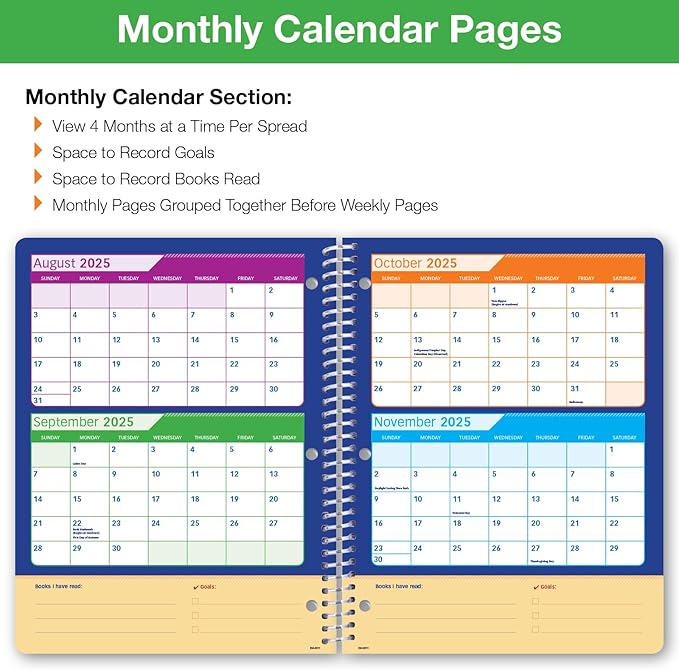 Global Datebooks 2025-2026 Elementary Student Planner 8.5x11 - Dated Weekly & Monthly Academic Planner (Large) with Ruler/Bookmark & Stickers, Ideal for Homework, Matrix Style, Earth