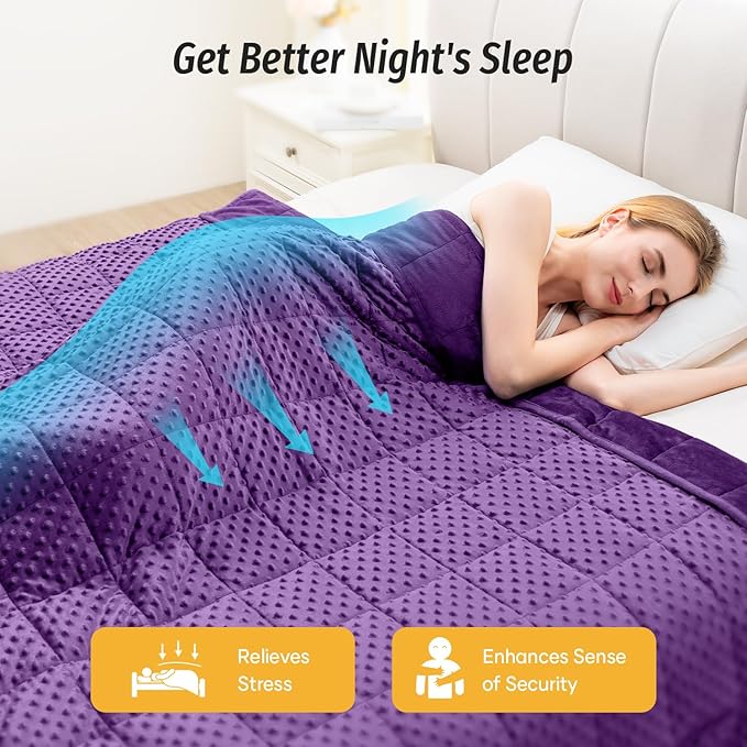 Wemore Minky Dot Weighted Blanket for Adults Queen Size 20 lbs, Soft Heavy Blanket for Stress Relief and Sleep Promotion, Breathable Blanket for All-Season with Glass Beads, Purple 60 x 80 inches